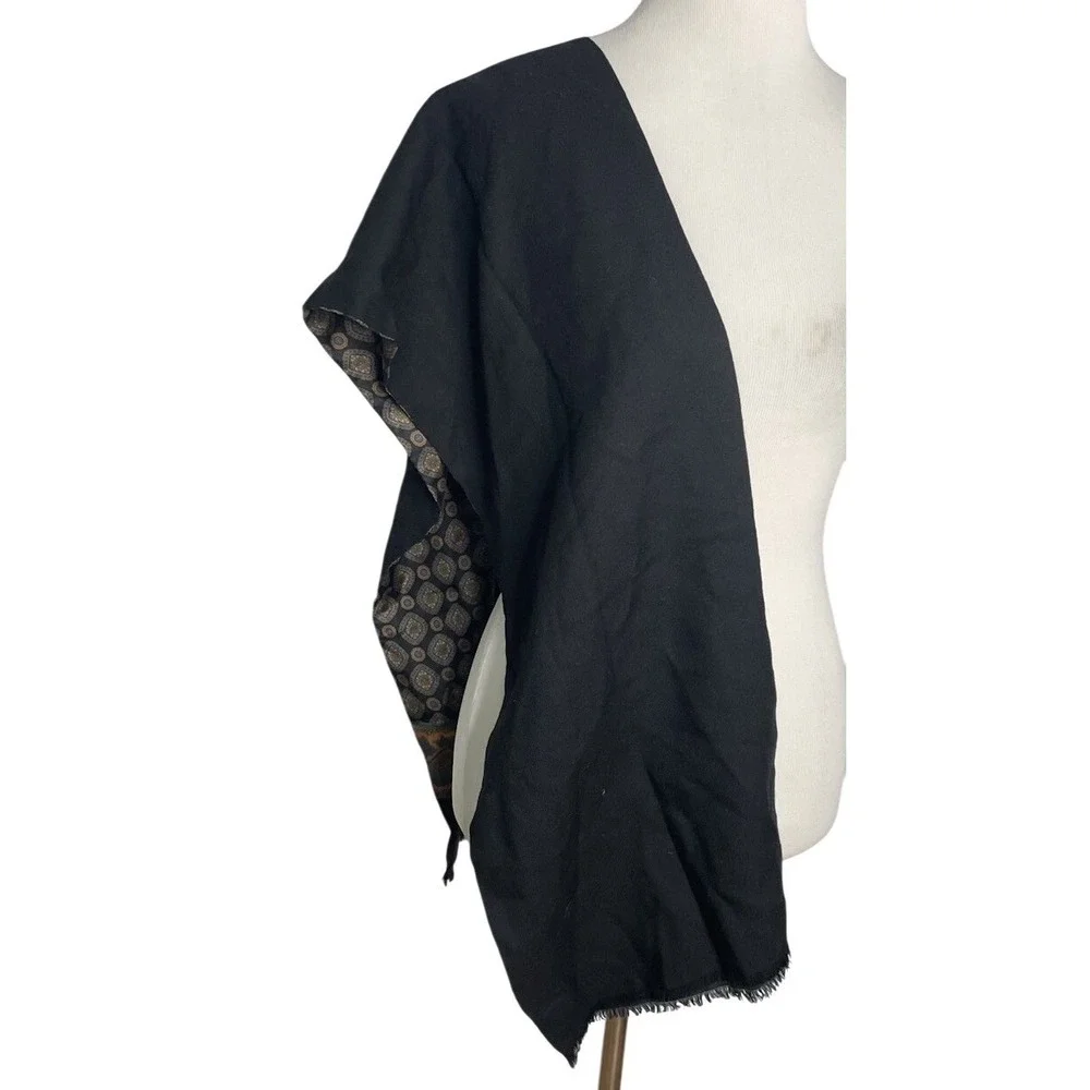 Pierre Balmain‎ Shawl Scarf Black Paisley Floral Print Fringed Elegant